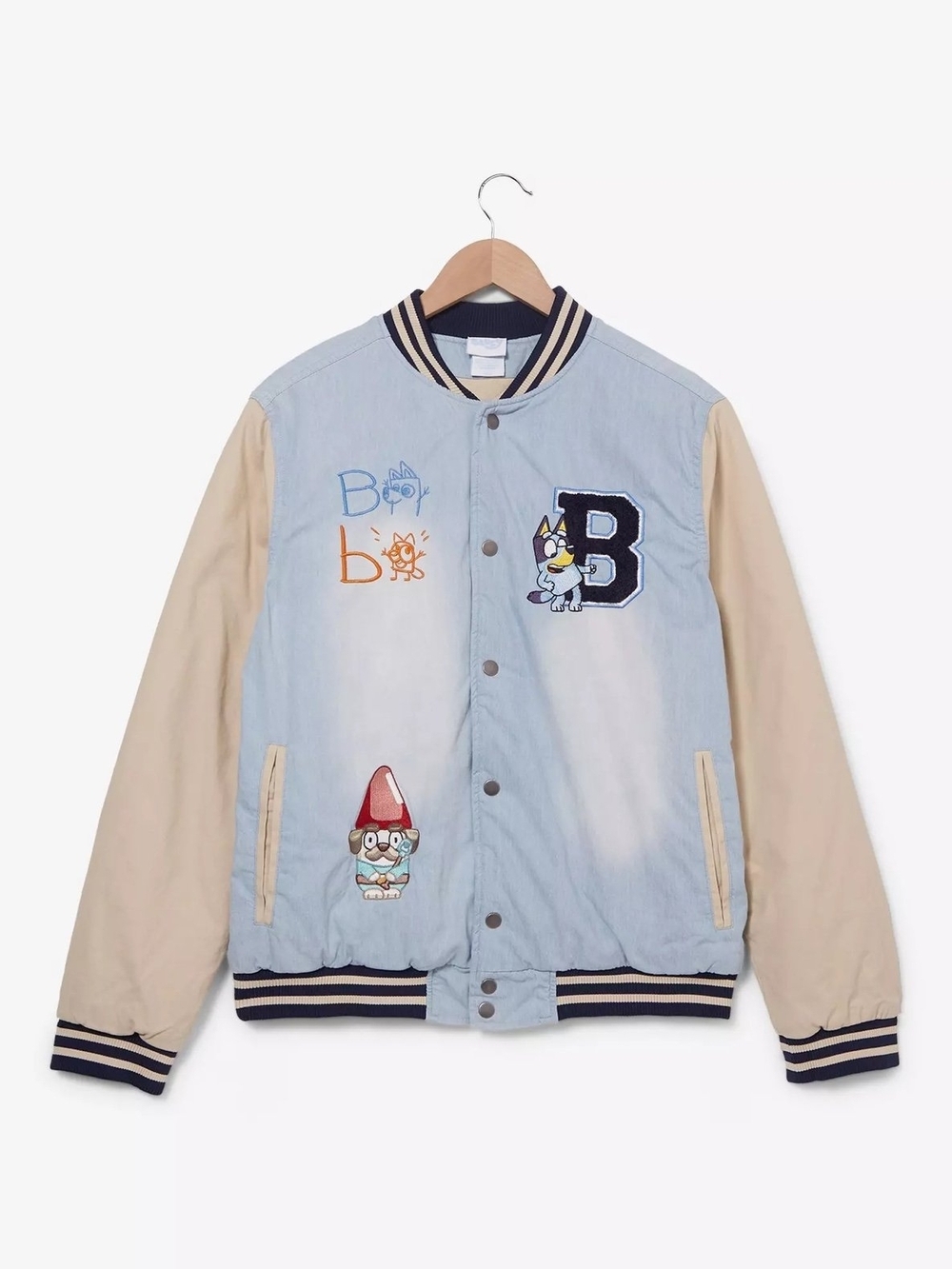 BoxLunch Exclusive Bluey Heeler Family Icons Denim Varsity Jacket Adult Medium